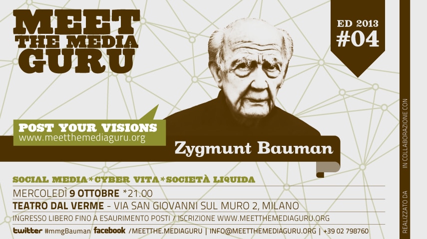 Graphic of a ticket to a talk given by Bauman in Milan, in 2013
