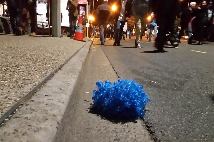 A Blues wig left on the ground