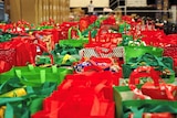 Rows of Christmas hampers