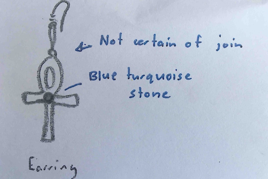 Lisa Frederickson made this sketch of the earrings she believed Hayley Dodd was wearing after she disappeared.