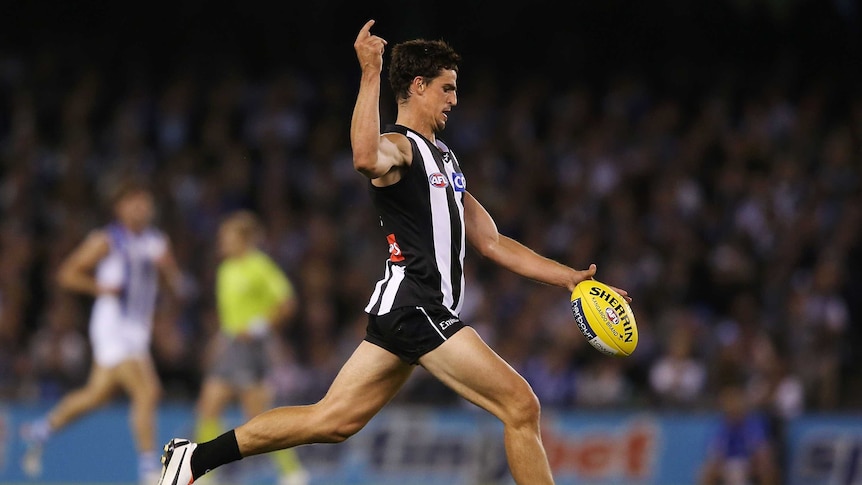 Ready for the hype ... Scott Pendlebury launches a kick against the Kangaroos on Sunday