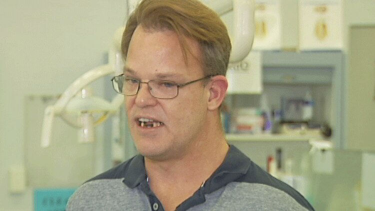 TV still of dental patient Chris Blick. Thurs June 12, 2014