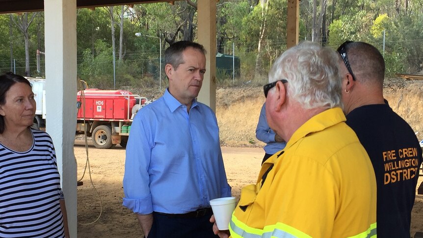 Bill Shorten with firefighters in Harvey