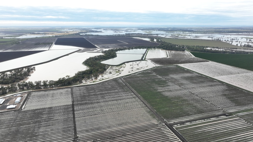 aerial farm flooding shot