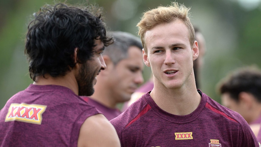 Johnathan Thurston and Daly Cherry-Evans at Maroons training