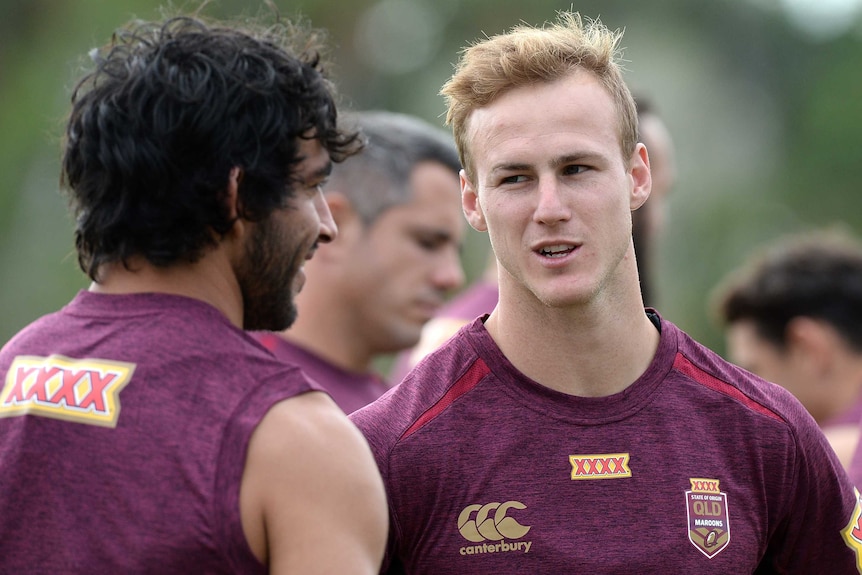 Johnathan Thurston and Daly Cherry-Evans at Maroons training