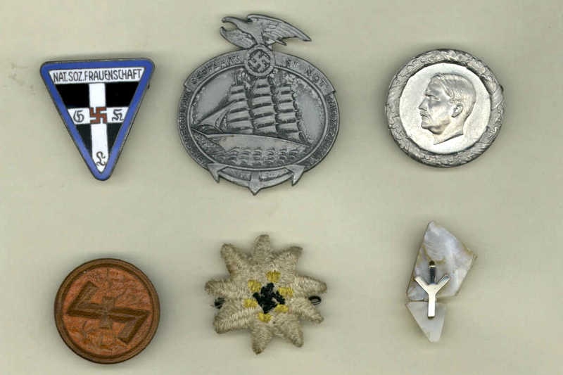 Brooches collected as proof of Else Frerck's Nazi sympathies, c.1935.