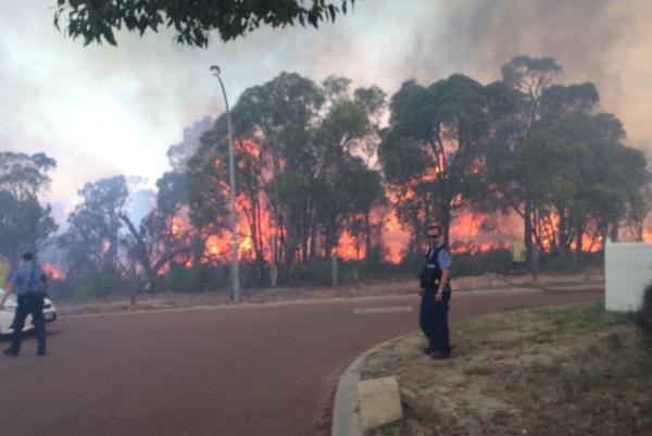 Flames from bushfires in Beeliar, Perth