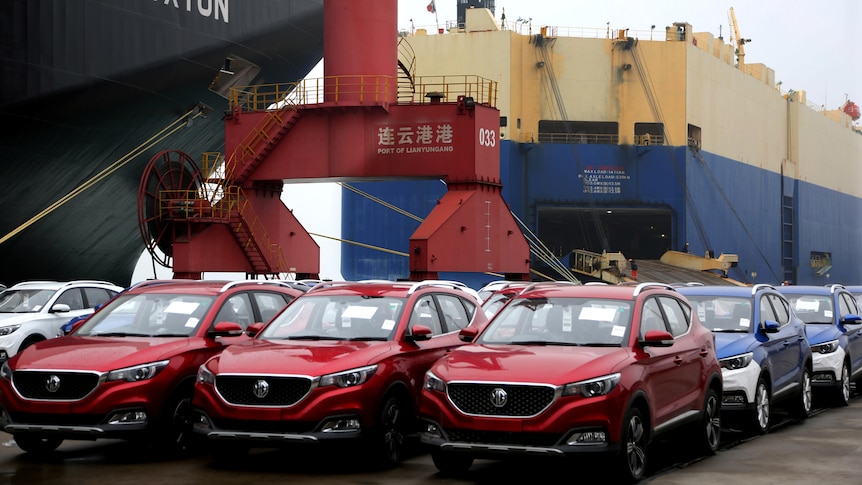 MG cars for export wait to be loaded onto a cargo vessel at a port in Lianyungang, Jiangsu province, China January 12, 2019. 