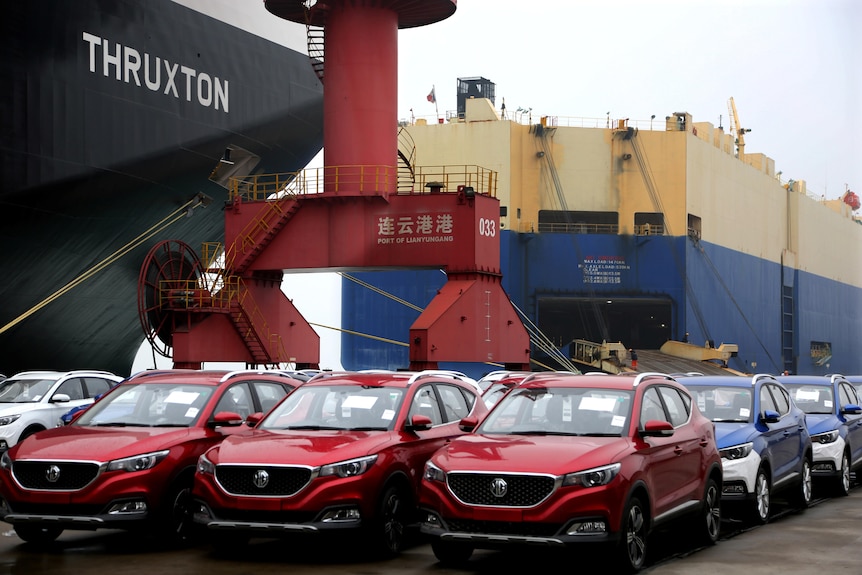 MG cars for export wait to be loaded onto a cargo vessel at a port in Lianyungang, Jiangsu province, China January 12, 2019. 