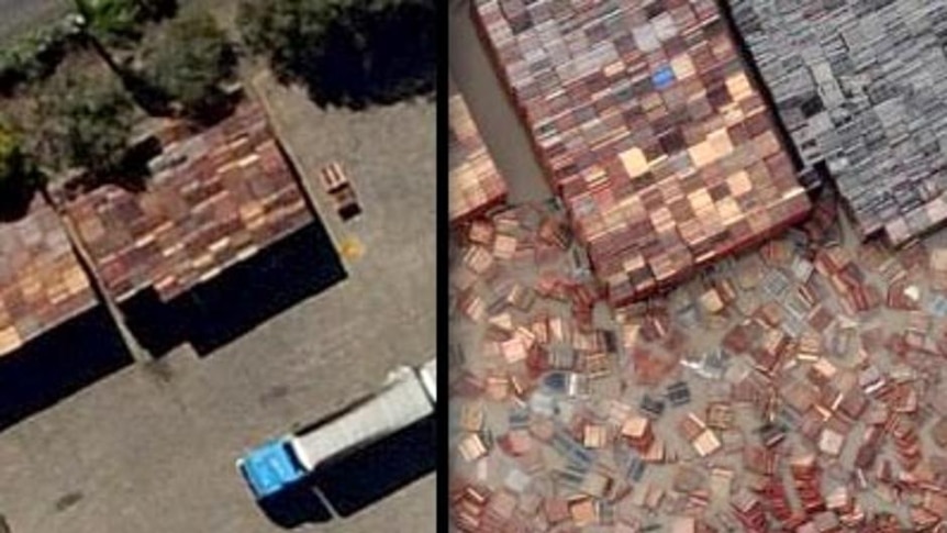 LtoR Before and after floods scene at Brisbane's Rocklea Markets