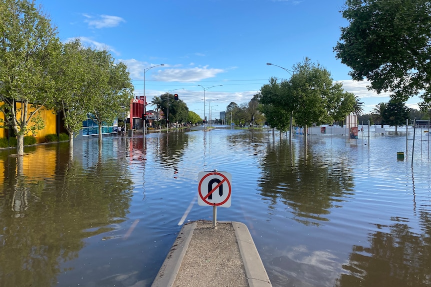 A flooded road.