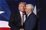 Donald Trump greets vice presidential nominee Mike Pence at the Republican National Convention.