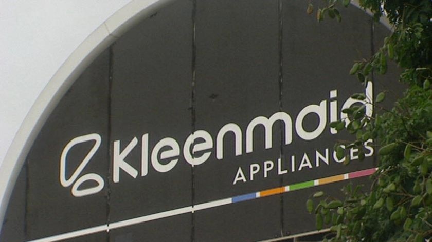 TV still of signage on building of logo of whitegoods appliance firm, Kleenmaid.