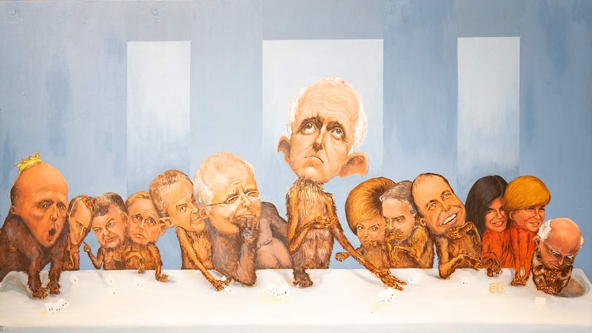 A group of Australian politicians are in a painting that parodies the Last Supper, a painting of Jesus and his disciples.