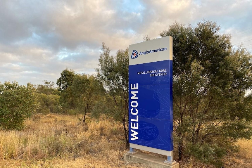 A sign for Anglo American's Grosvenor underground coal mine at Moranbah in central Queensland.