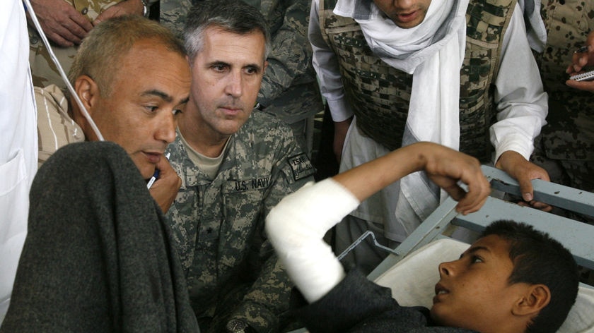 Boy injured in an air strike in Afghanistan