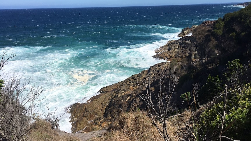 Rocks at Tathra where fisherman drowned.