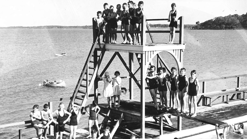 Children at a pool in 1936.
