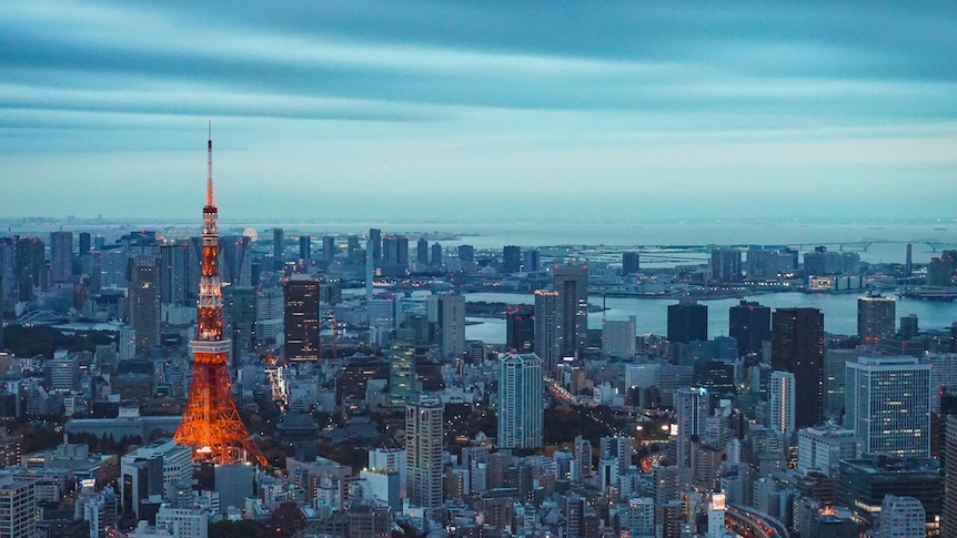 Tokyo Tower among the city skyline in Japan 