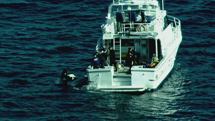 Police divers searching on Monday.