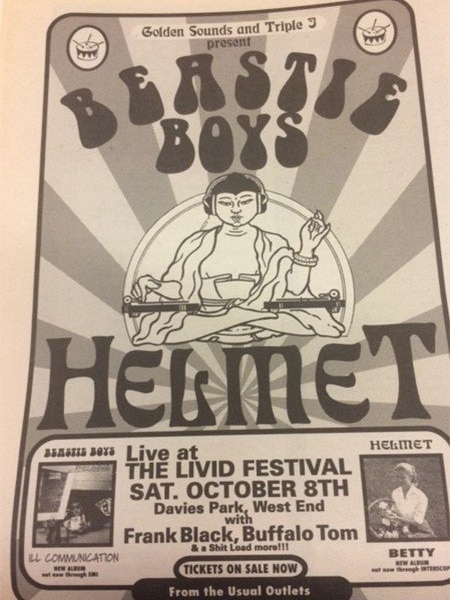 A newspaper advertisement for Beastie Boys and Helmet at Livid 1994