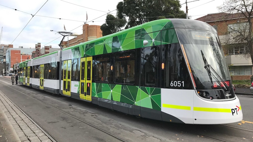 Stopped new Melbourne E Class tram in Melbourne.