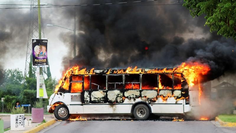 Mexico conflict bus on fire