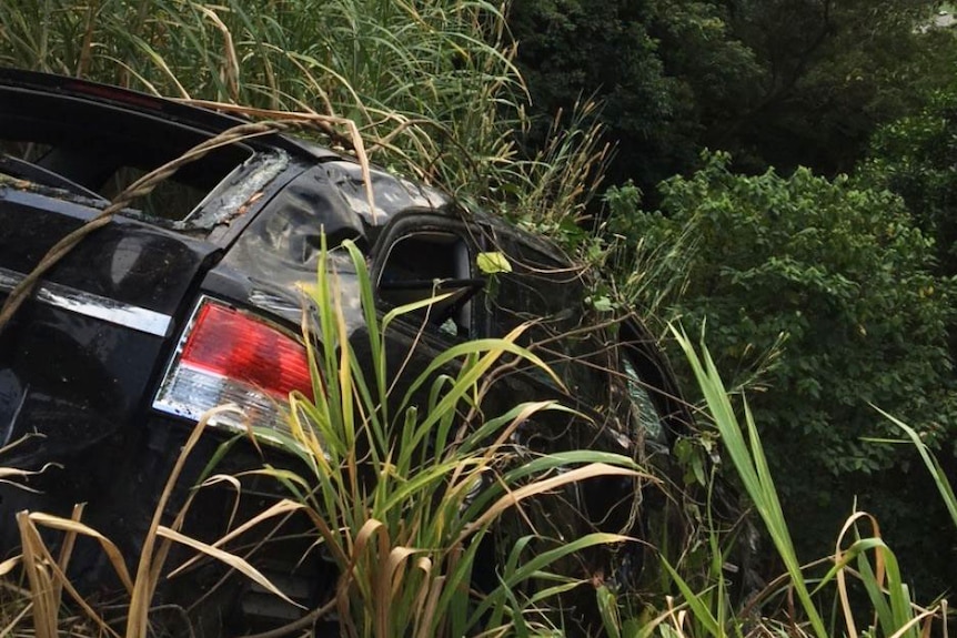 Car wreck that Daniel Lewis Matthew Rooney drove off the edge of the Kuranda Range in Cairns.