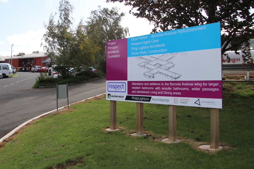 A sign out the front of Eliza Purton Home for the Aged in Ulverstone, Tasmania April 2020.