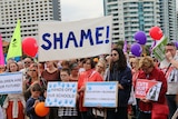 Children and parents joined teachers at a rally in Perth today protesting cuts to education spending. April 1, 2014.