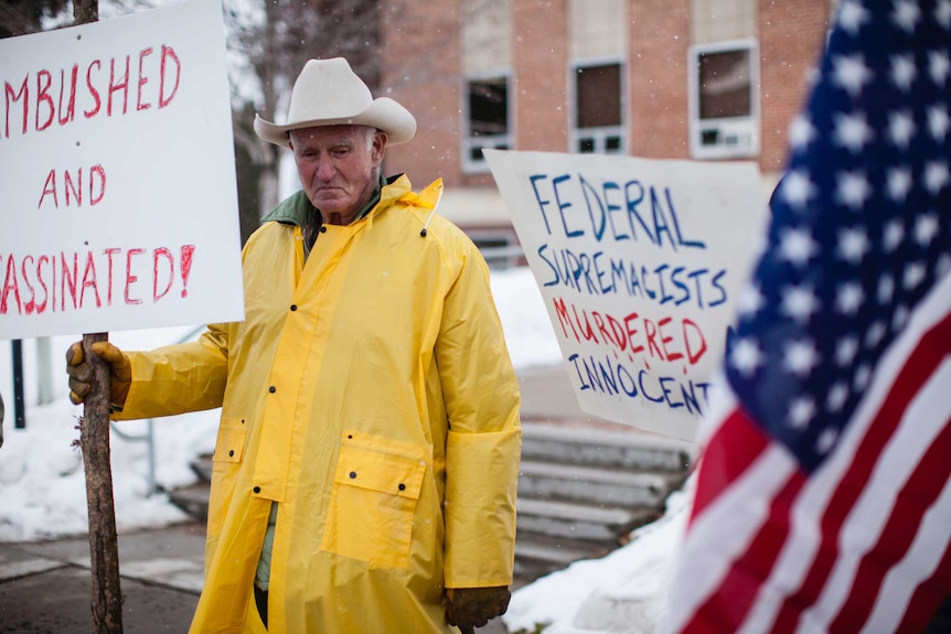 Protest sign in Burns