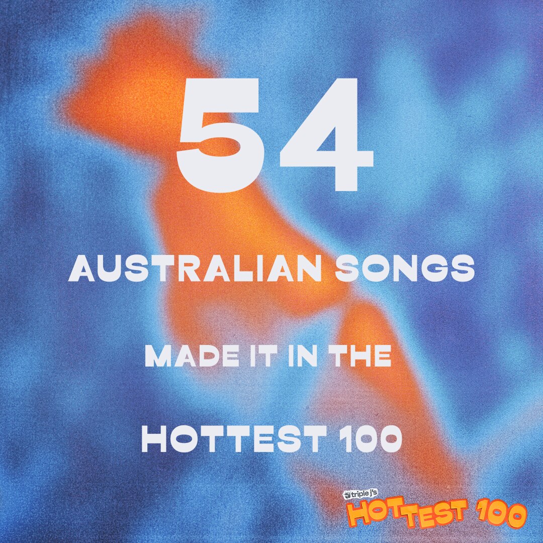 Text on screen over a thermal image of a cockatoo '54 Australian songs made it in the Hottest 100'
