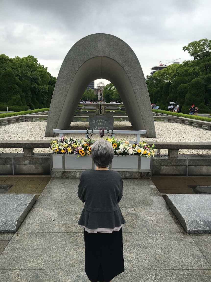 Yoshiko Kajimoto at the Hiroshima peace park.