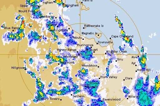 BOM radar showing rain falling over Townsville and surrounds