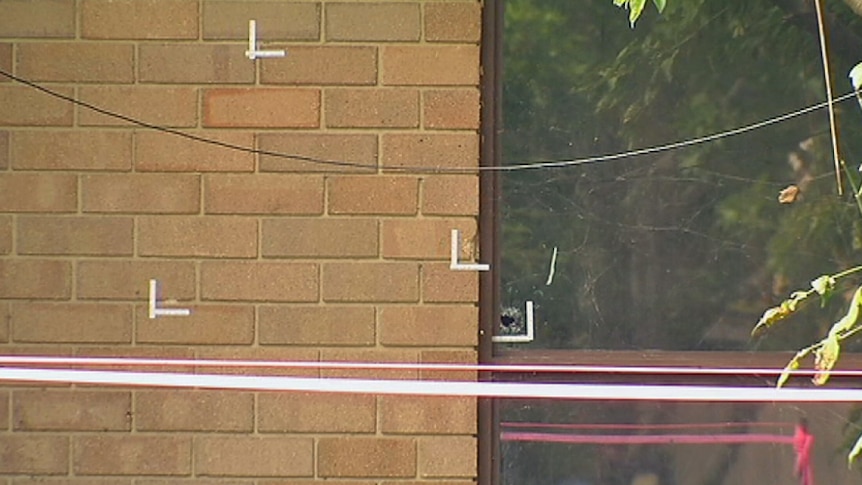A bullet hole at the Gowrie house in Canberra, where several shots were fired.