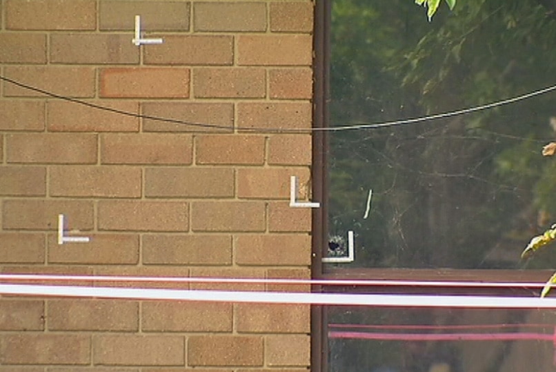 A bullet hole at the Gowrie house in Canberra, where several shots were fired.
