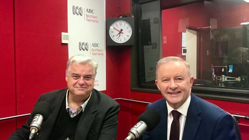 Brian Mitchell MP Federal Member for Lyons and Anthony Albanese MP, Leader ALP in the ABC Launceston studio.