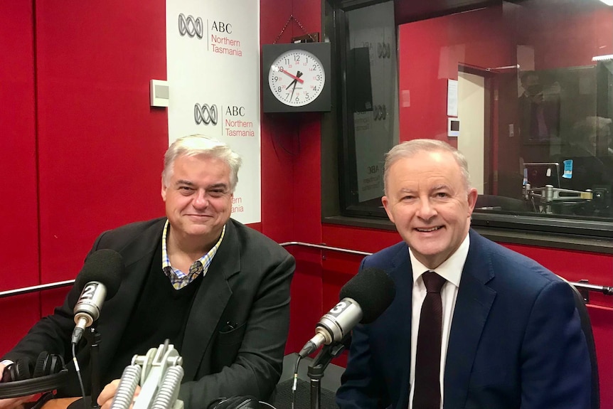 Brian Mitchell MP Federal Member for Lyons and Anthony Albanese MP, Leader ALP in the ABC Launceston studio.