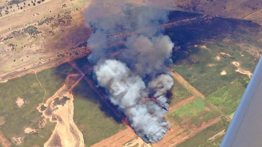 Aerial shot of bushfire near Harvey