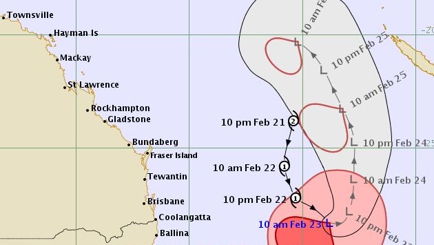A tracking map showing the forecast path of ex-tropical cyclone Oma.