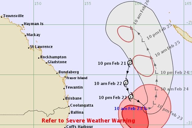 A tracking map showing the forecast path of ex-tropical cyclone Oma.