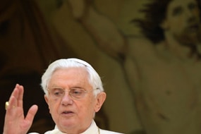 Pope Benedict XVI delivers his Regina Coeli Prayer on April 11, 2010 in Castelgandolfo, Rome, Italy (Getty Images: Franco Ori...