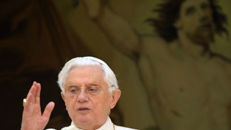 Pope Benedict XVI delivers his Regina Coeli Prayer on April 11, 2010 in Castelgandolfo, Rome, Italy (Getty Images: Franco Ori...