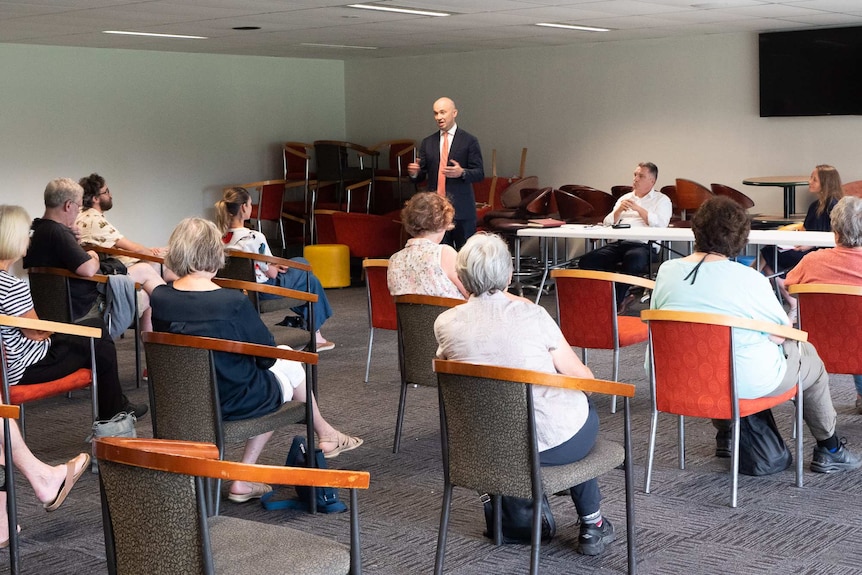 Matt Kean speaking to a group in Berowra