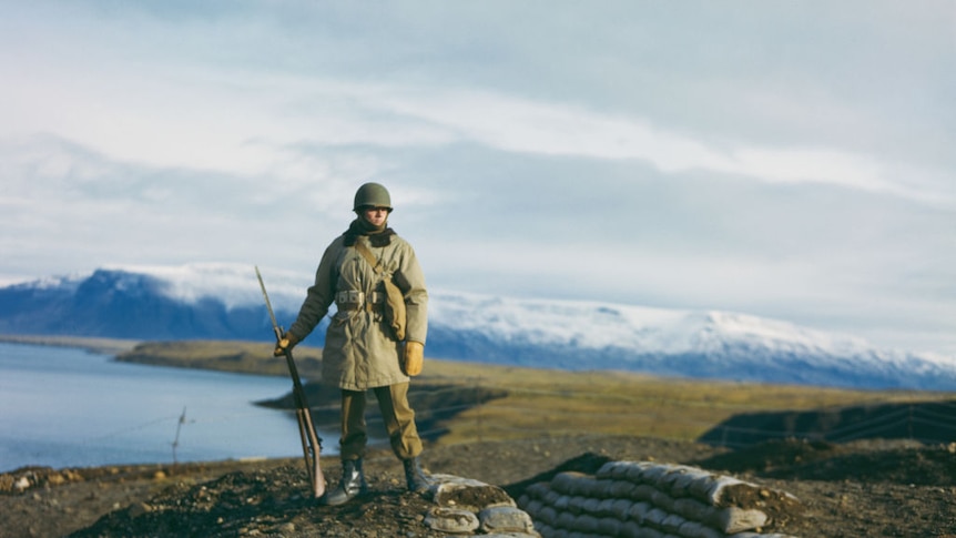 World War II , October 1943, A US soldier on lonely sentry duty in Iceland