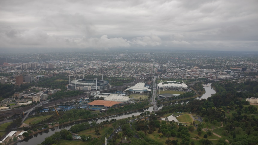 View of Melbourne looking towards AAMI Park and MCG.