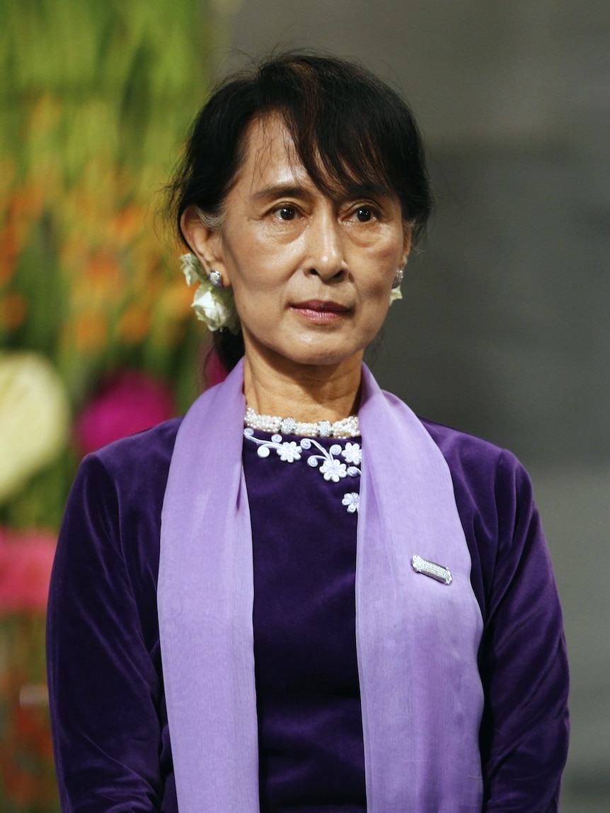 Burmese democracy icon Aung San Suu Kyi arrives at the Nobel ceremony in Oslo City Hall on June 16, 2012.
