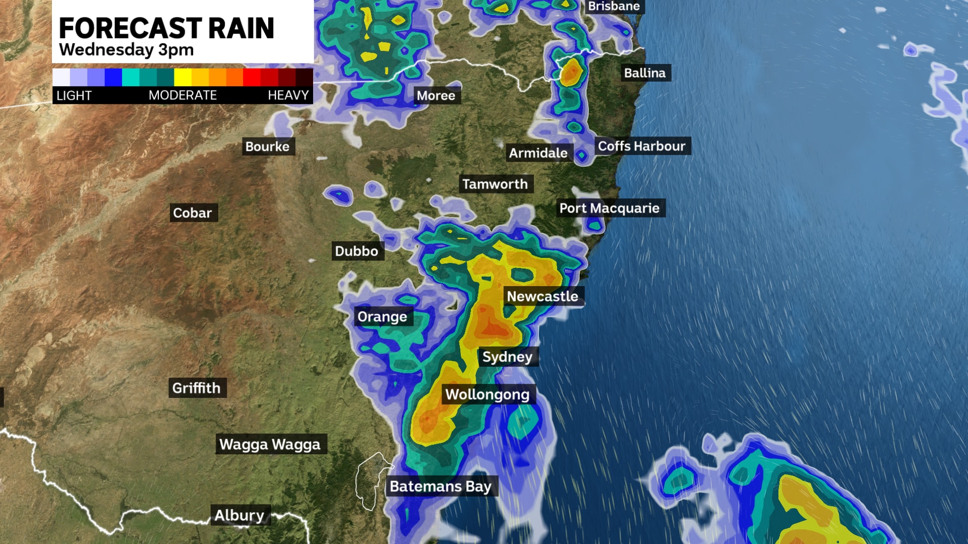 A map showing the rain 