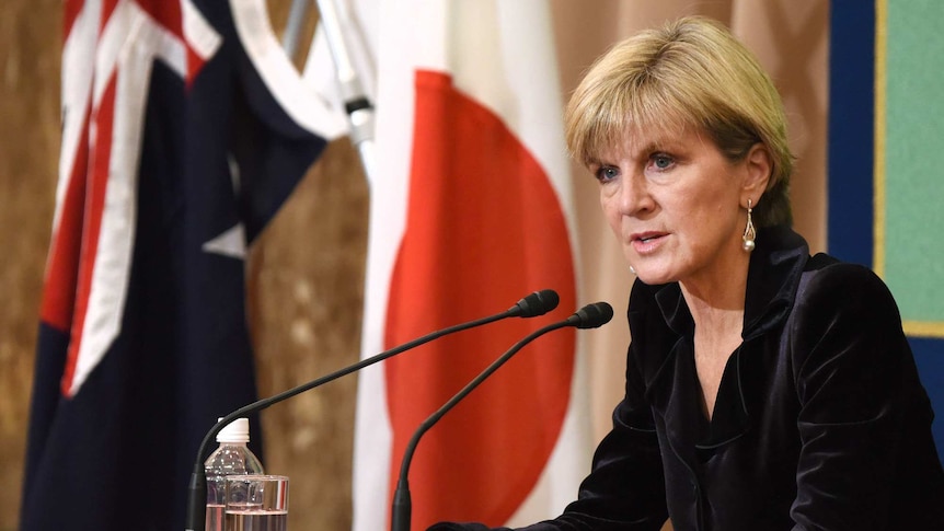 Foreign Minister Julie Bishop at press conference in Japan
